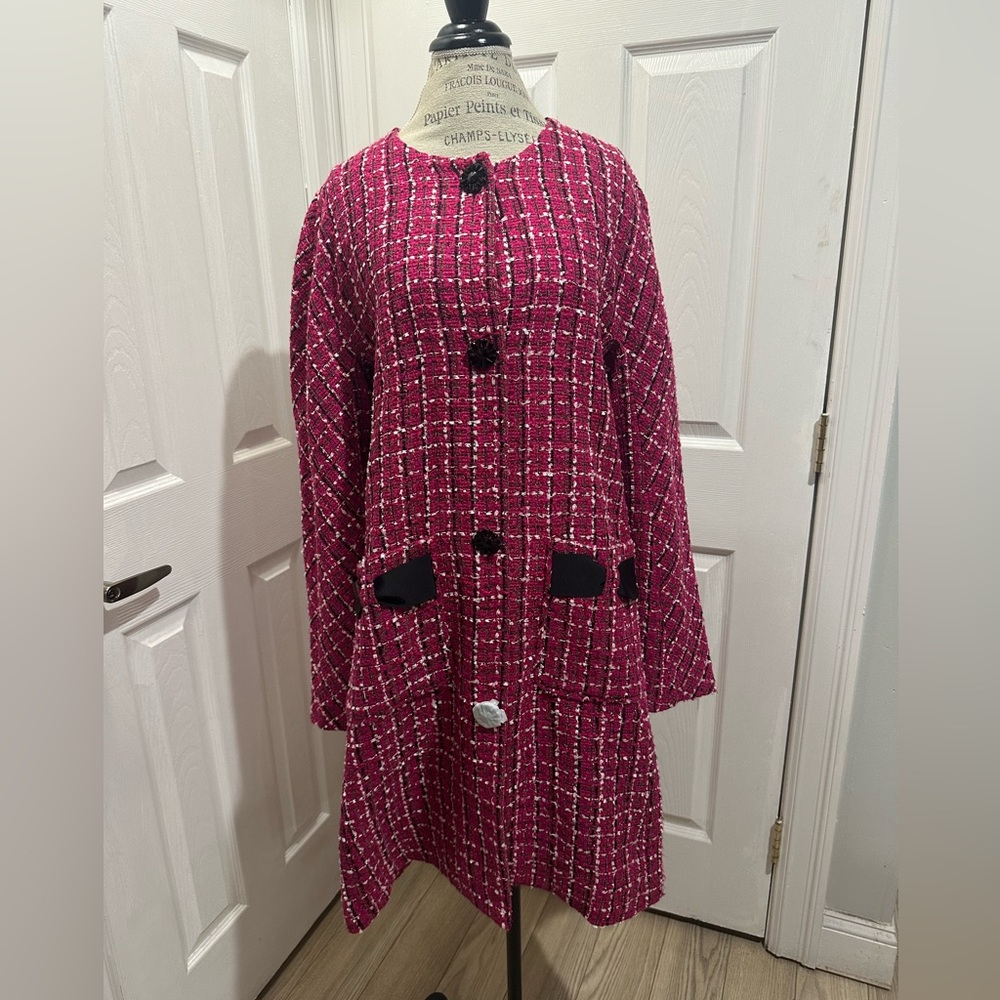 Kate Spade Pink Tweed Jacket Blazer with Black Trim Size XL New With Tags!
